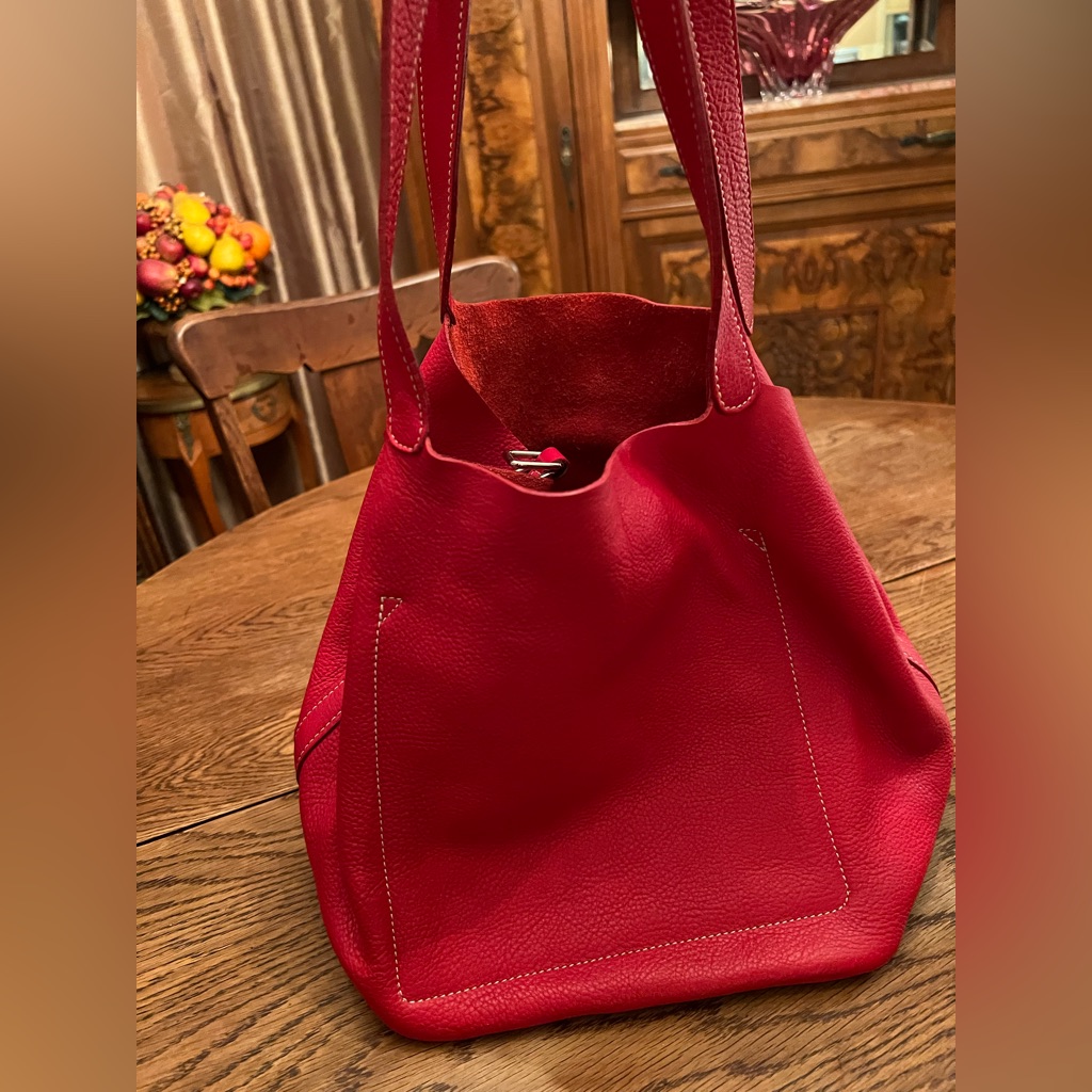 Italian Artisan Unstructured Red Leather Bucket Bag Nwot
